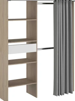 Kleiderschrank Gary mit Vorhang 1 Schublade - grau/eiche