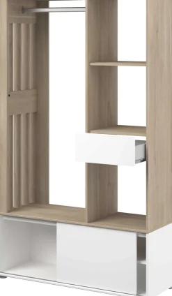 Kleiderschrank Ghislain 1 Tür und 1 Schublade - Japanische Eiche/Weiß
