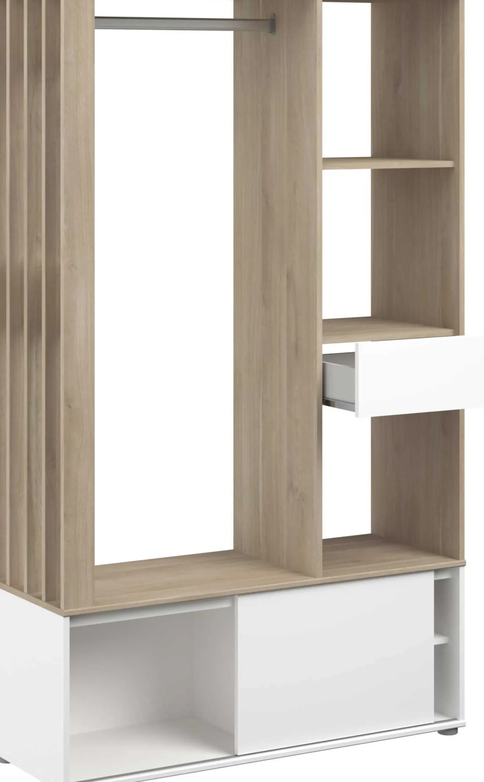 Kleiderschrank Ghislain 1 Tür und 1 Schublade - Japanische Eiche/Weiß