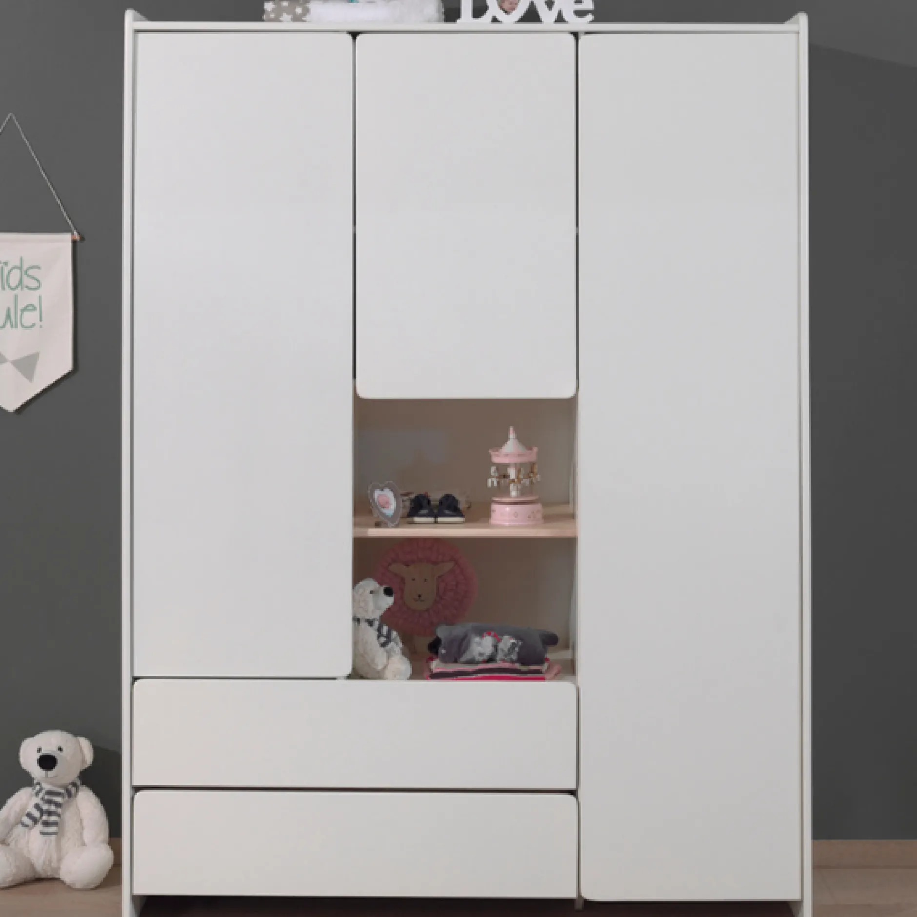 Kleiderschrank Kiddy 3 Türen - weiß