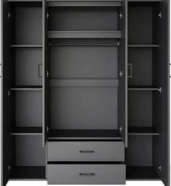 Kleiderschrank Marc mit Spiegel - 4 Türen und 2 Schubladen - dunkelgrau