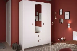 Kleiderschrank Minty 137cm, 3 Türen und 2 Schubladen - weiß