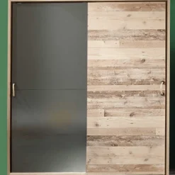 Kleiderschrank Moleskin 170cm mit 2 Schiebetüren - anthrazit/alter Stil