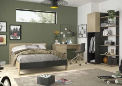 Kleiderschrank Nael - 50x60x200cm - 1 Tür und 1 Kleiderstange - Eiche Dekor/schwarz