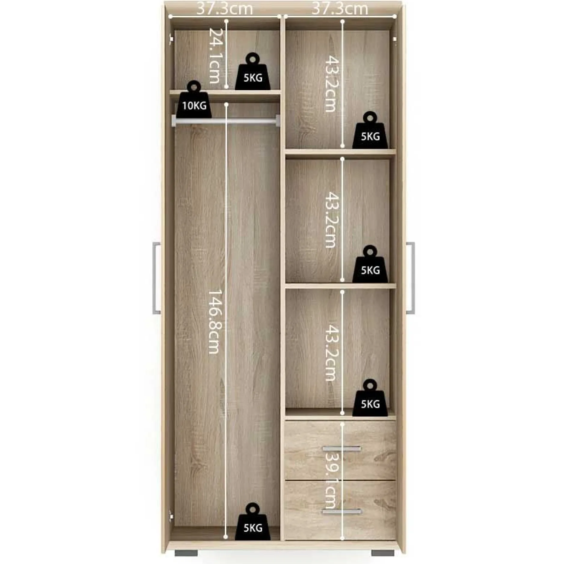 Kleiderschrank Nikkie 80 cm-sonoma Eiche