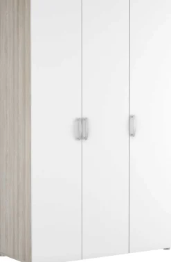 Kleiderschrank Noni-3 Flügeltüren, 1 Kleiderstange und 3 Einlegeböden-Shannon Eiche/Mattweiß