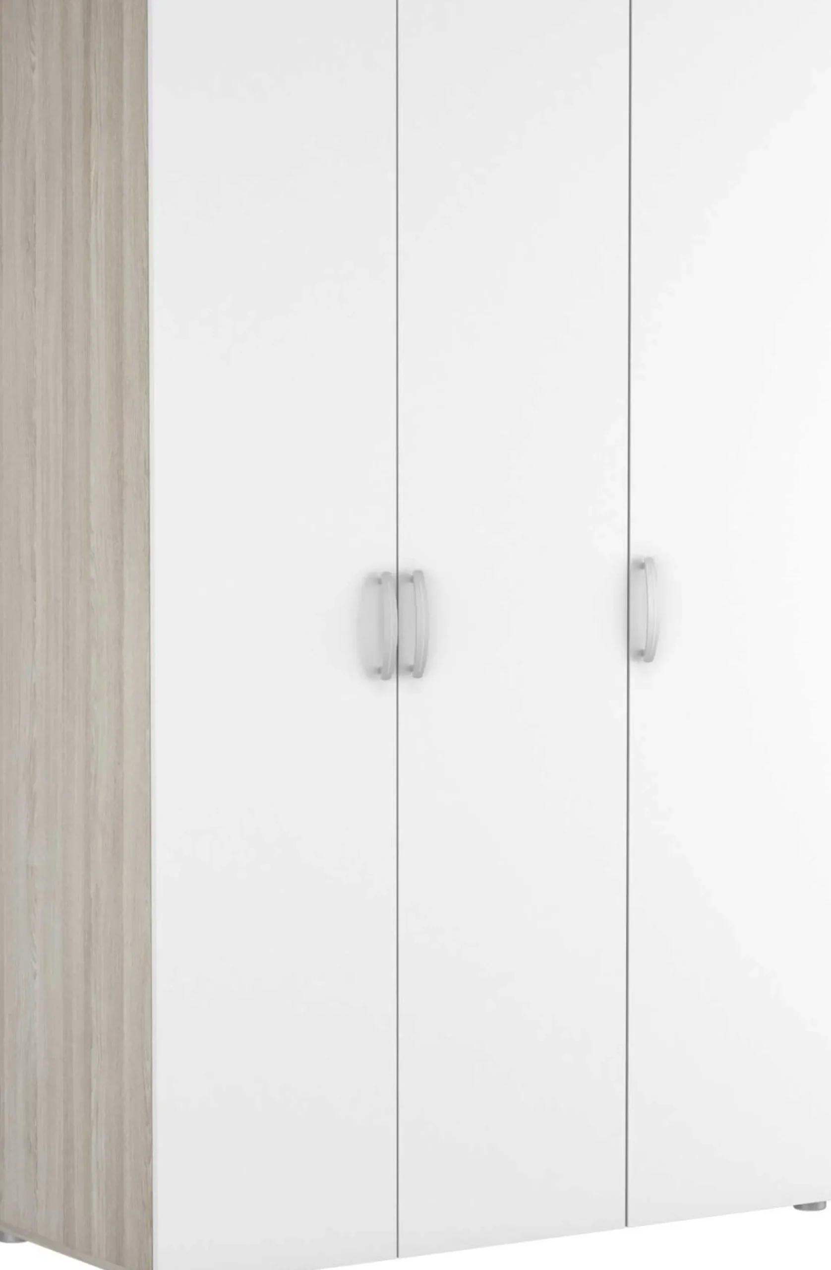 Kleiderschrank Noni-3 Flügeltüren, 1 Kleiderstange und 3 Einlegeböden-Shannon Eiche/Mattweiß