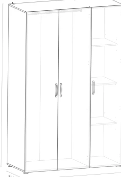Kleiderschrank Noni-3 Flügeltüren, 1 Kleiderstange und 3 Einlegeböden-Shannon Eiche/Mattweiß