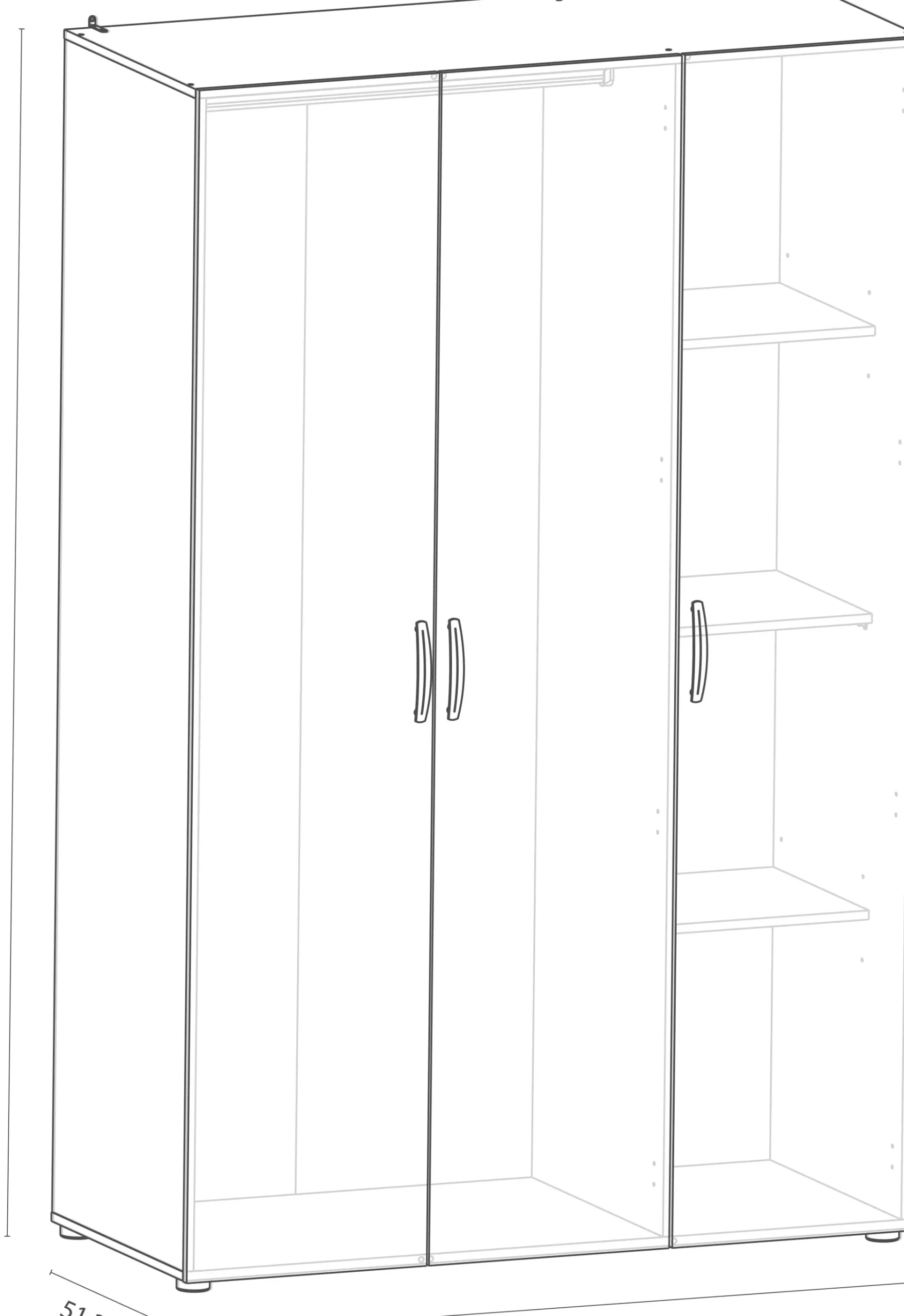 Kleiderschrank Noni-3 Flügeltüren, 1 Kleiderstange und 3 Einlegeböden-Shannon Eiche/Mattweiß
