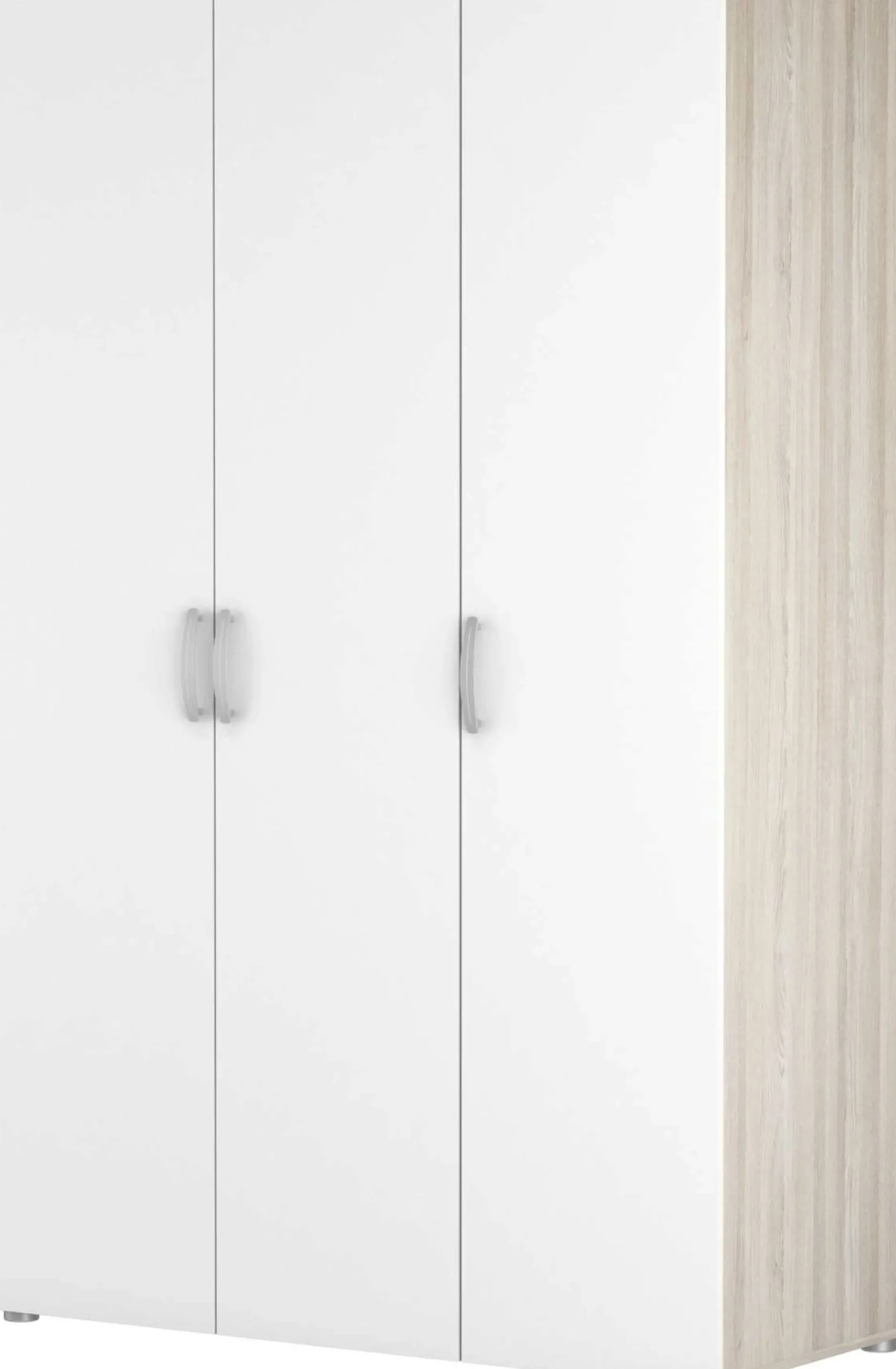 Kleiderschrank Noni-3 Flügeltüren, 1 Kleiderstange und 3 Einlegeböden-Shannon Eiche/Mattweiß