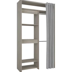 Kleiderschrank Odette 6 Ablagefächer, 2 Kleiderstangen und 1 Vorhang - Shannon Eiche