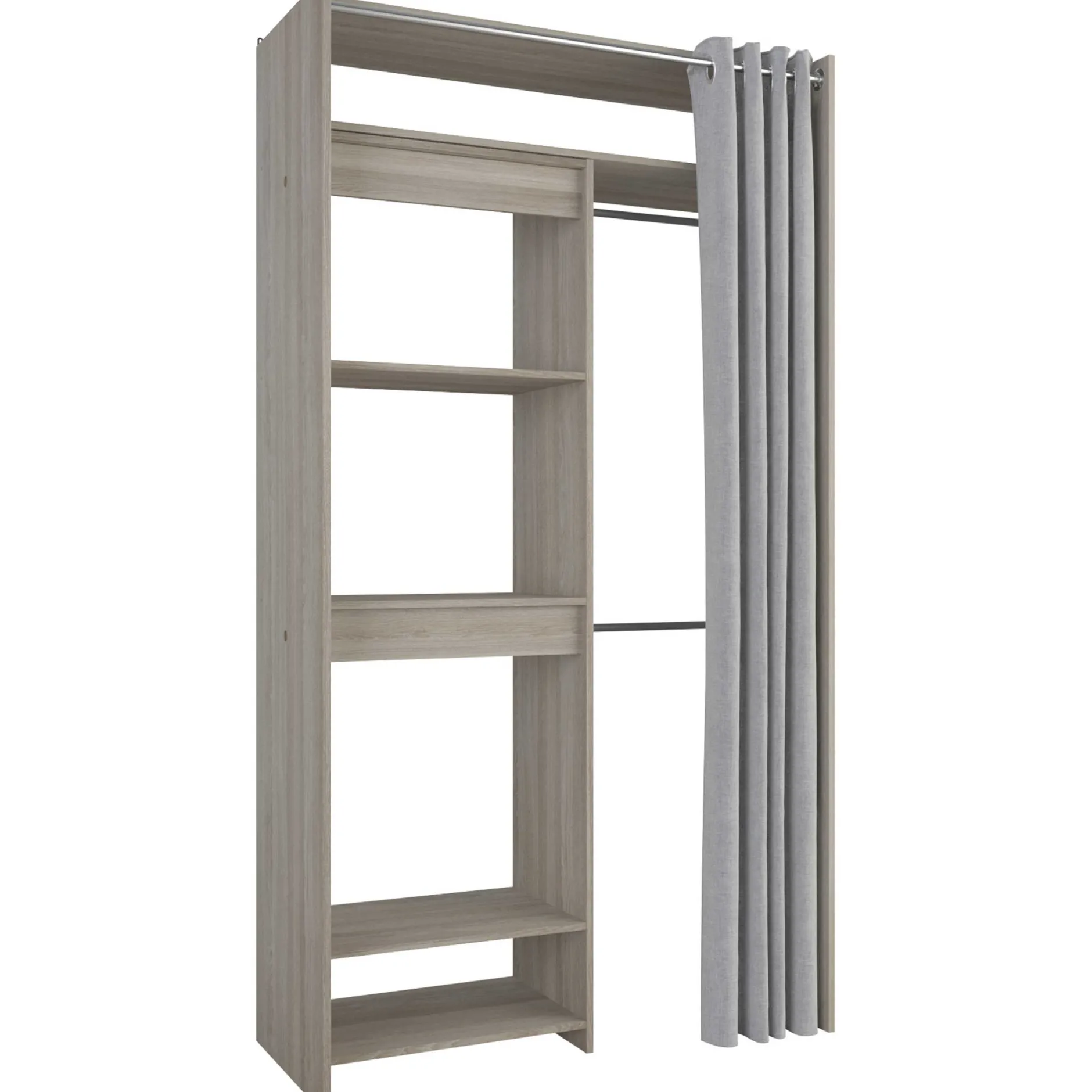 Kleiderschrank Odette 6 Ablagefächer, 2 Kleiderstangen und 1 Vorhang - Shannon Eiche