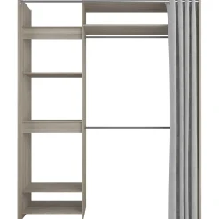 Kleiderschrank Odette 6 Ablagefächer, 2 Kleiderstangen und 1 Vorhang - Shannon Eiche