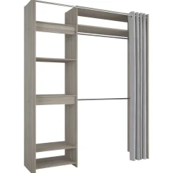 Kleiderschrank Odette 6 Ablagefächer, 2 Kleiderstangen und 1 Vorhang - Shannon Eiche
