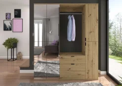 Kleiderschrank Projekt X Emob - Artisan Oak - 152x193x34 cm - Spiegel