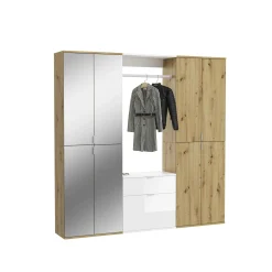 Kleiderschrank Projekt X Emob - Artisan Oak & Weiß mit Spiegel - 183x193x34 cm