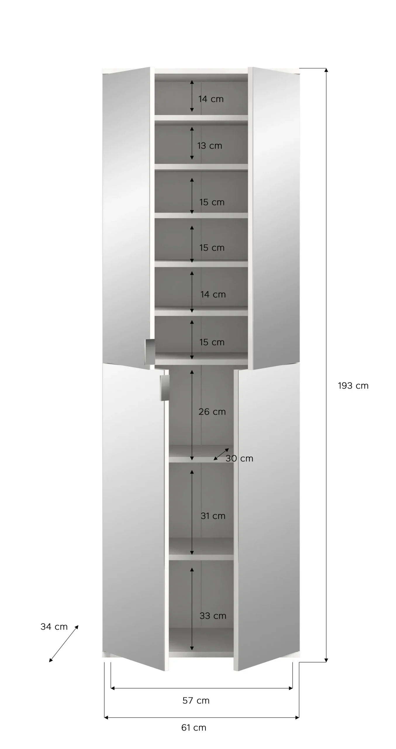 Kleiderschrank Projekt X Emob - Artisan Oak & Weiß mit Spiegel - 183x193x34 cm