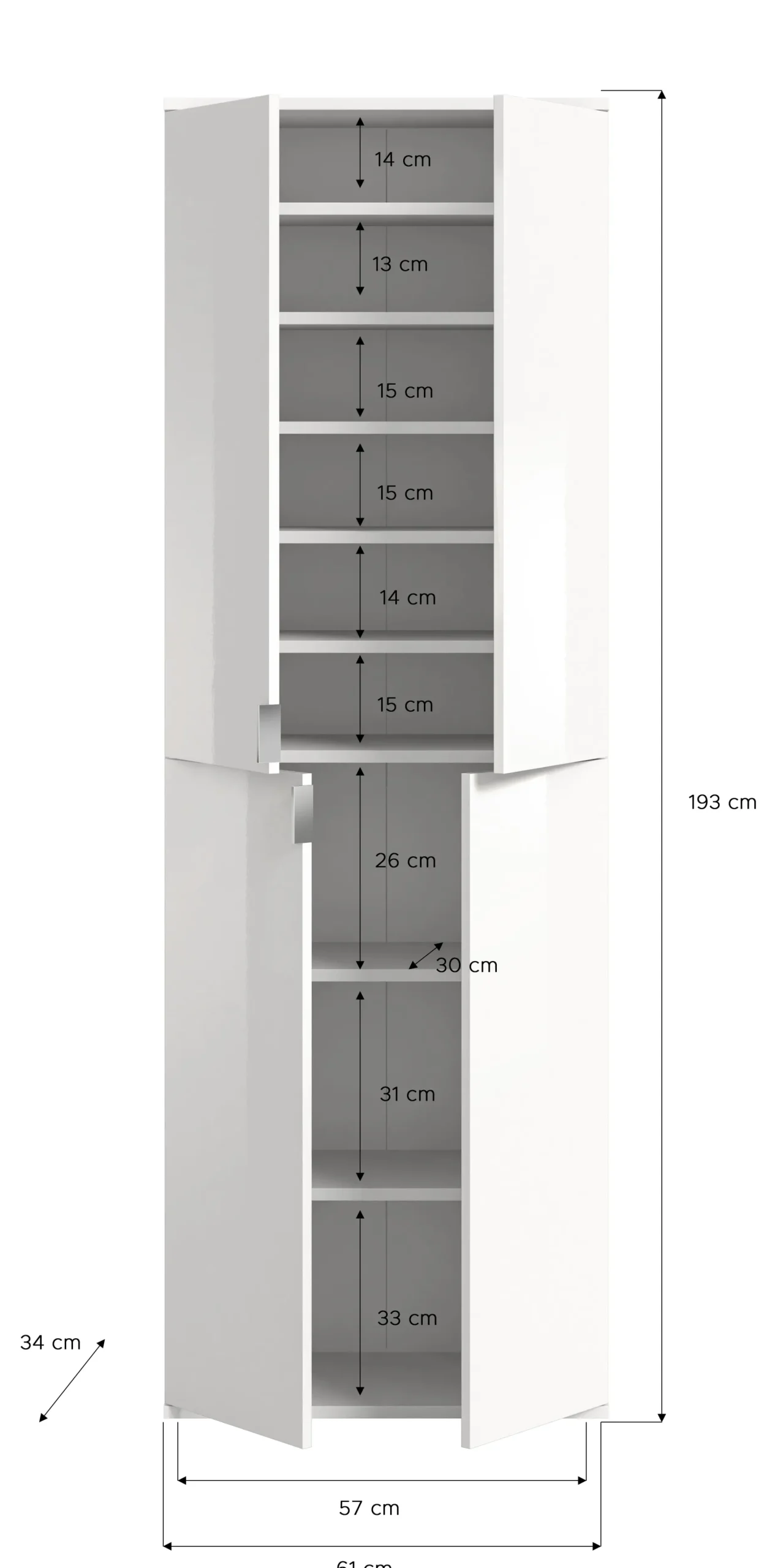 Kleiderschrank Projekt X Emob - Artisan Oak & Weiß mit Spiegel - 183x193x34 cm