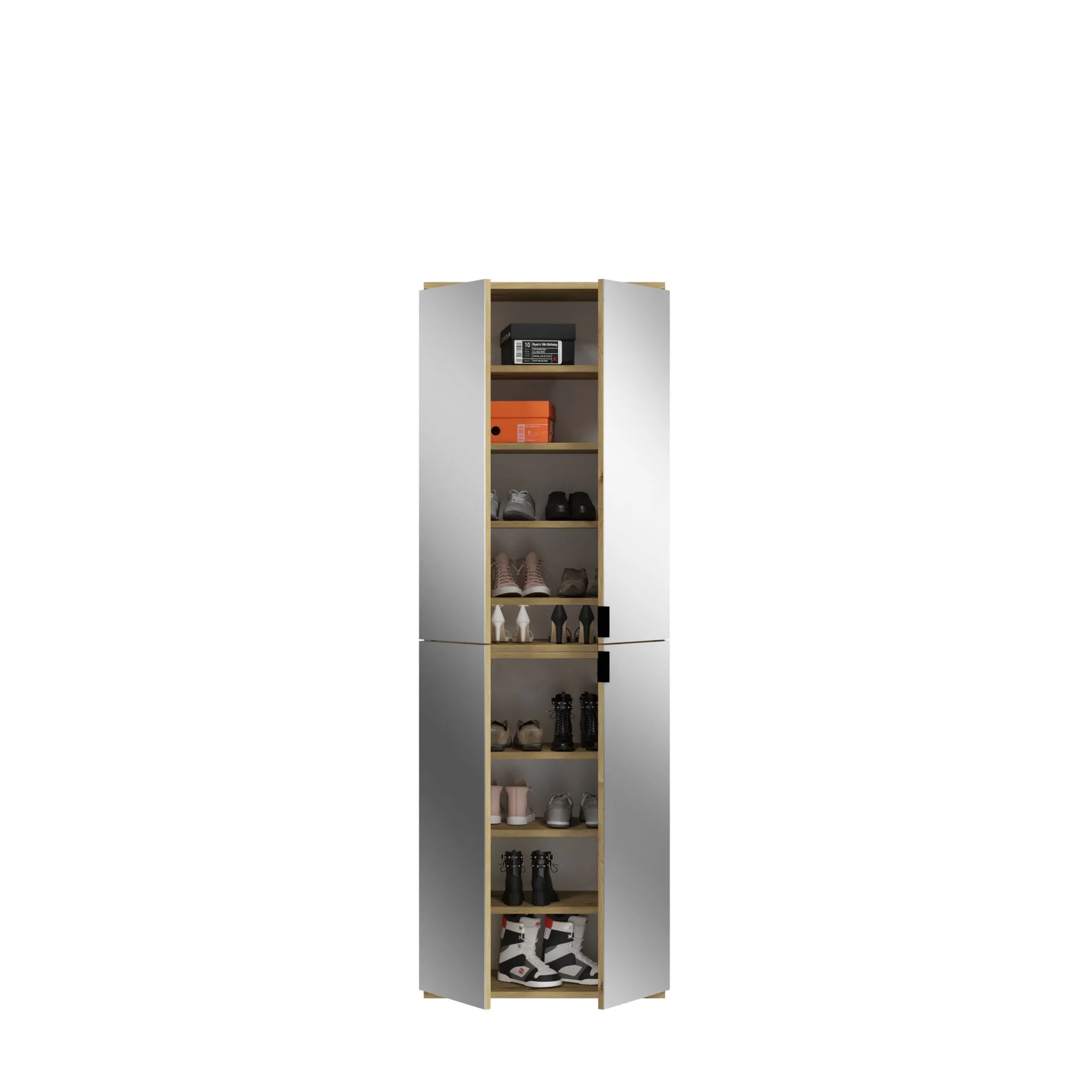Kleiderschrank Projekt X Emob - Artisan Oak & Weiß mit Spiegel - 183x193x34 cm