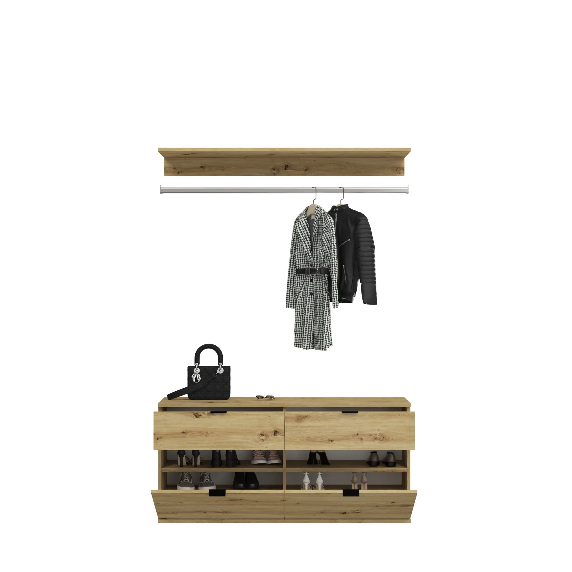 Kleiderschrank Projekt X Emob - Weiß Artisan Oak - 212x193x34 cm