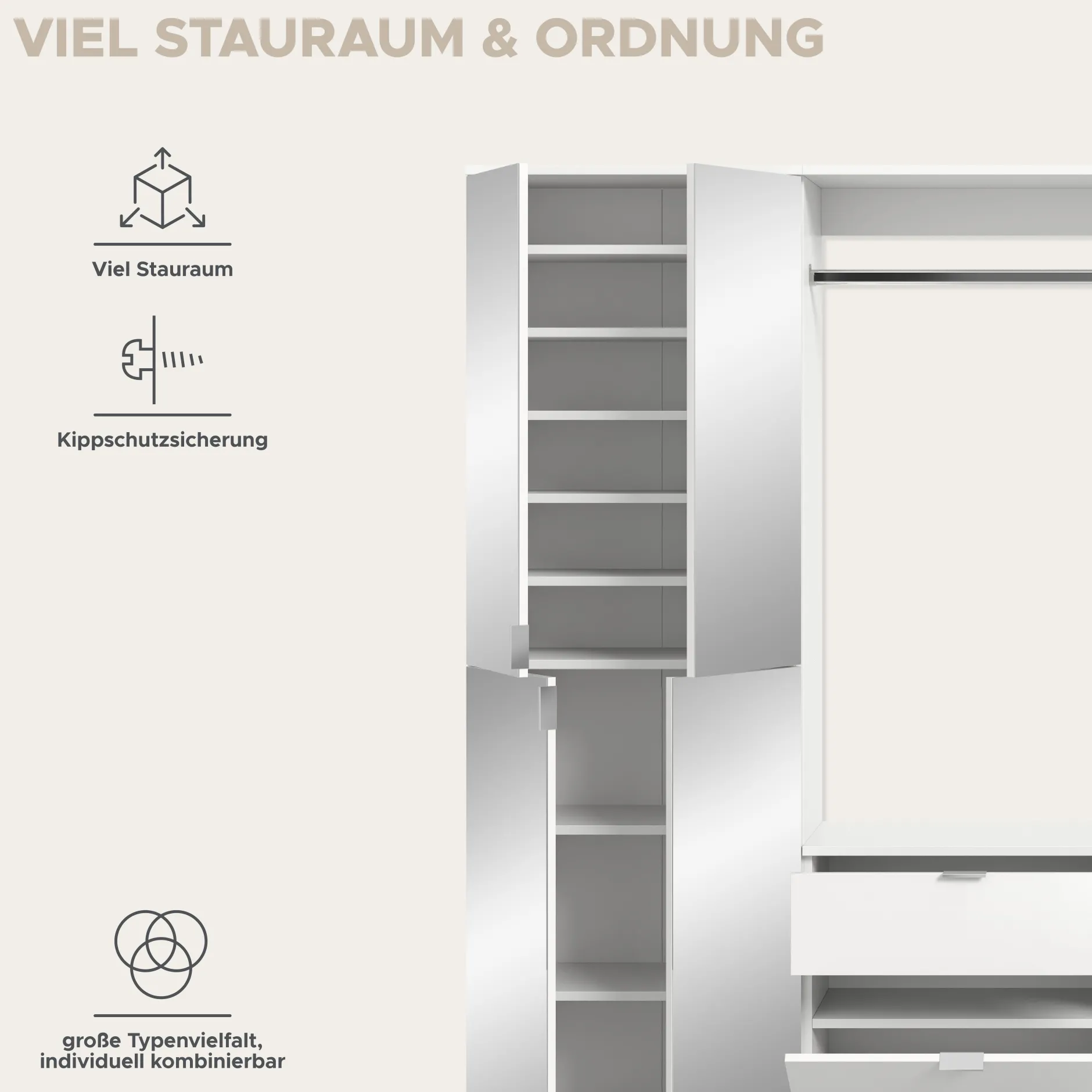 Kleiderschrank Projekt X Xonox - Weiß Hochglanz - 273x193x34 cm