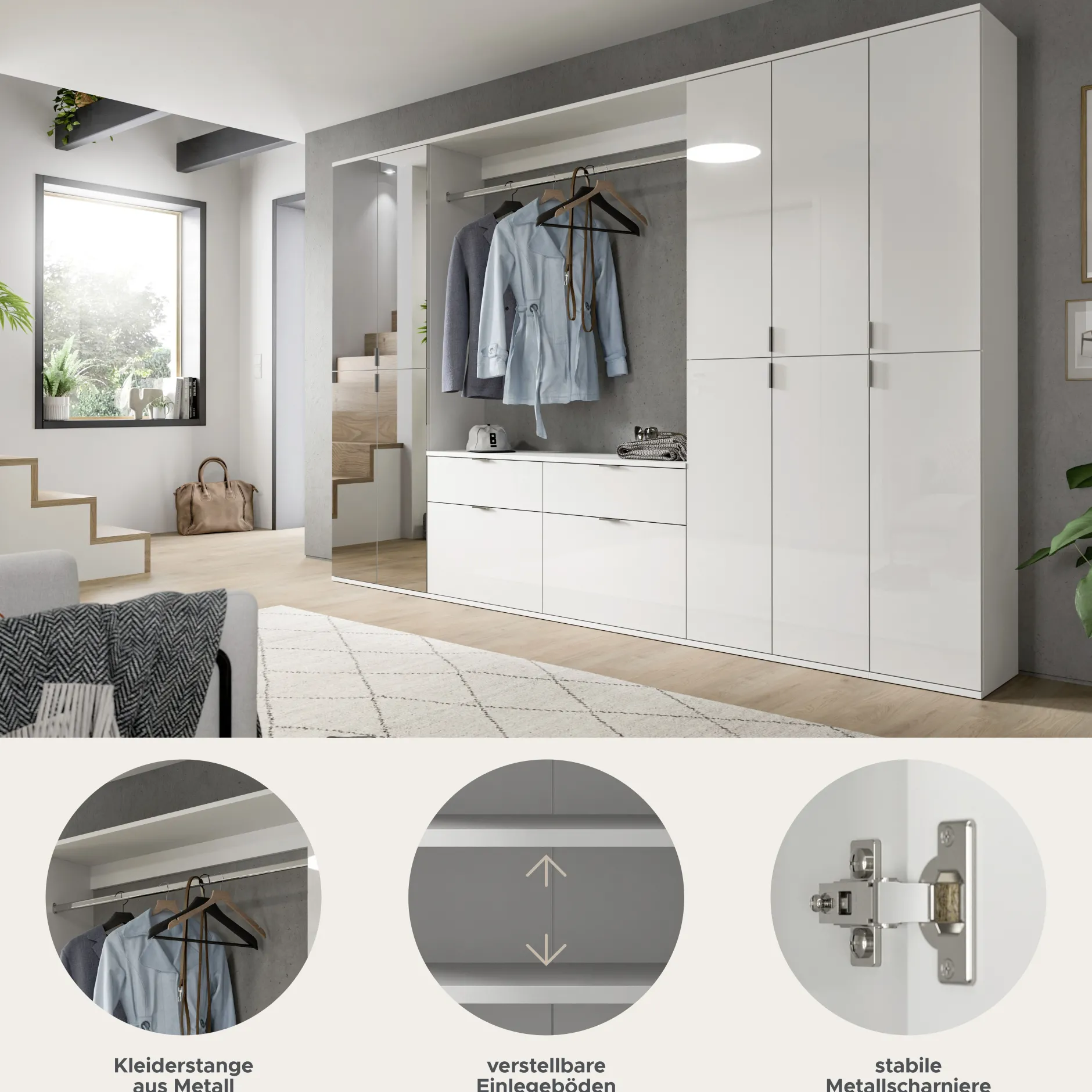 Kleiderschrank Projekt X Xonox - Weiß Hochglanz - 273x193x34 cm