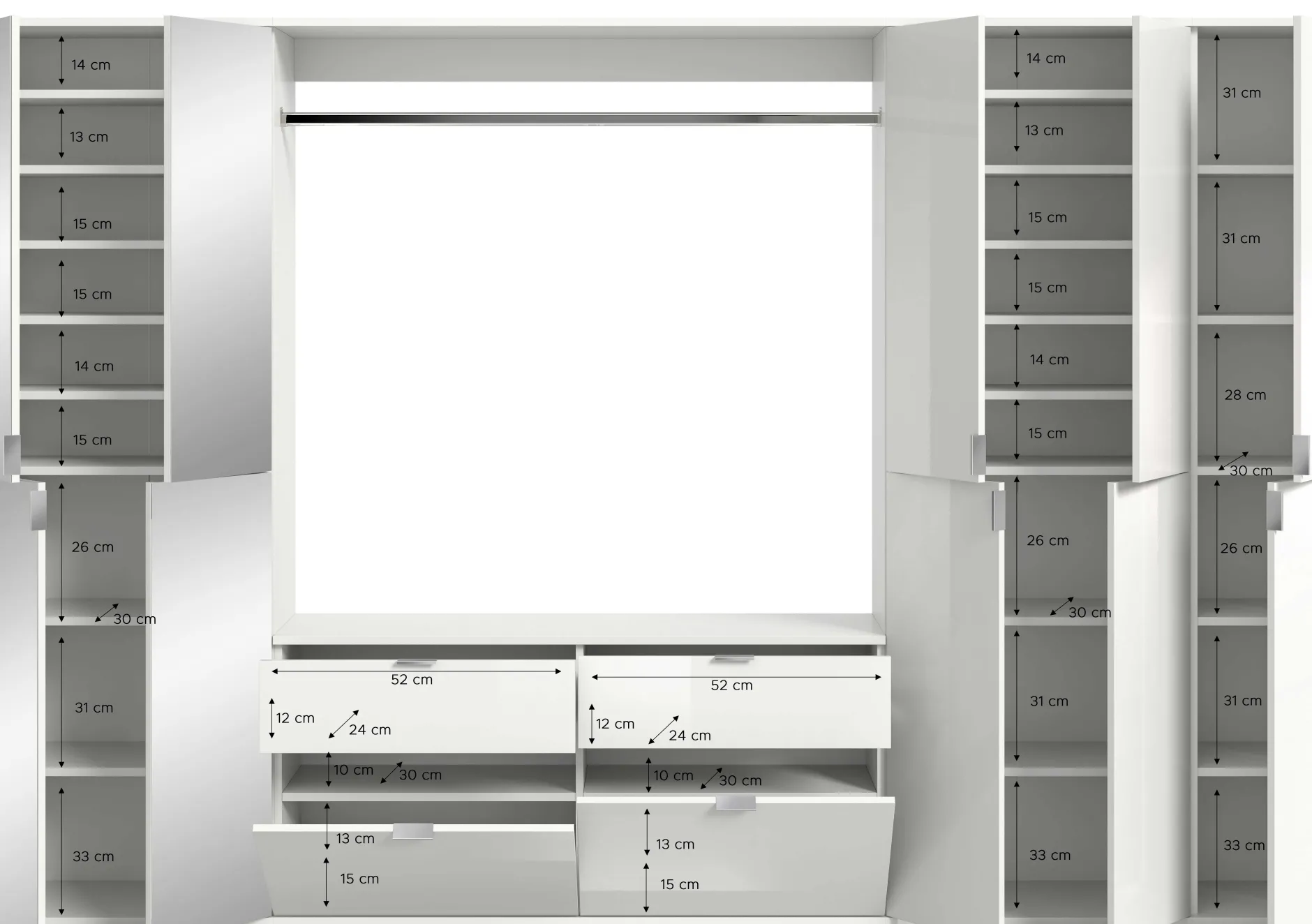 Kleiderschrank Projekt X Xonox - Weiß Hochglanz - 273x193x34 cm