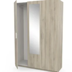 Kleiderschrank Prya 3 Drehtüren, 4 Einlegeböden und 1 Kleiderstange-Kronberg Eiche Dekor
