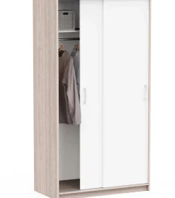 Kleiderschrank Rollo - 102x55x192cm - 2 Türen - weiß/Eiche Dekor
