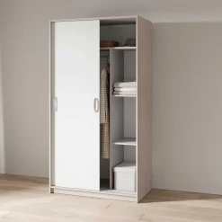 Kleiderschrank Rollo - 102x55x192cm - 2 Türen - weiß/Eiche Dekor