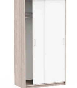 Kleiderschrank Rollo - 102x55x192cm - 2 Türen - weiß/Eiche Dekor