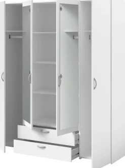 Kleiderschrank Salvador Spiegel, 4 Türen und 2 Schubladen - weiß