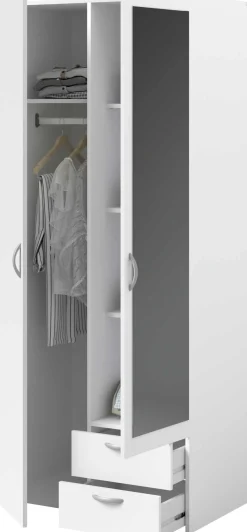 Kleiderschrank Salvador Spiegel, 2 Türen und 2 Schubladen - weiß