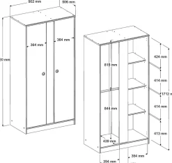 Kleiderschrank Smoozy 90cm 2 Türen - weiß/rosa oder weiß/blau