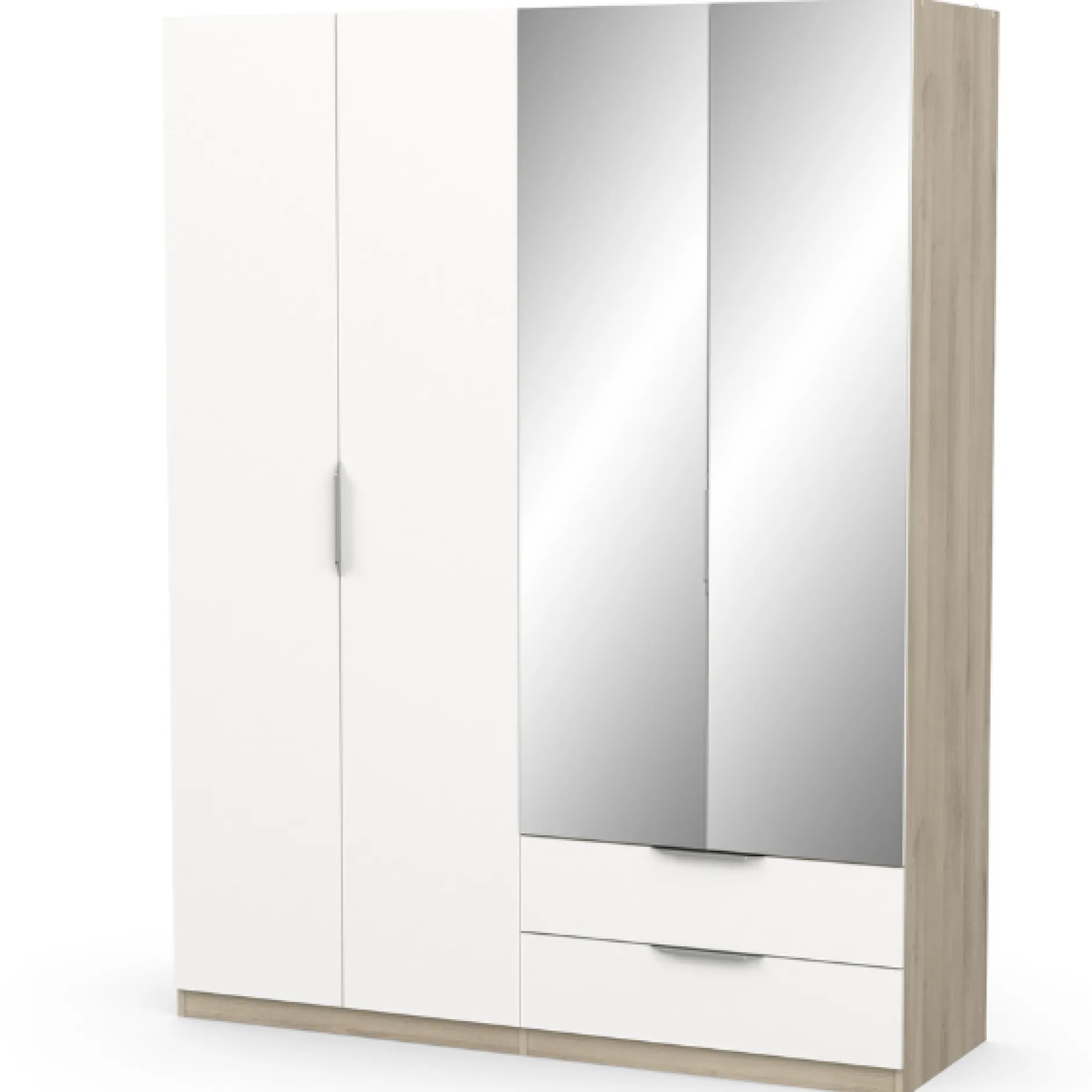 Kleiderschrank Spectre 157cm mit Spiegel - matt weiß/Eiche