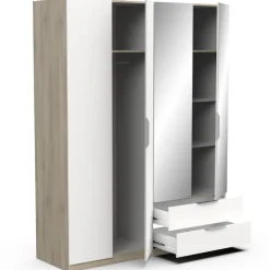 Kleiderschrank Spectre 157cm mit Spiegel - matt weiß/Eiche