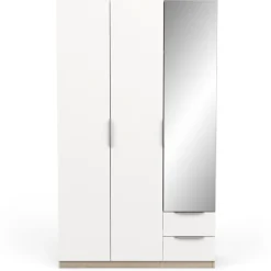 Kleiderschrank Spectre 120cm mit Spiegel - matt weiß/Eiche