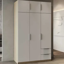 Kleiderschrank Spectre 120cm 6 Türen und 2 Schubladen - matt weiß/Eiche