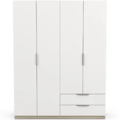 Kleiderschrank Spectre 157cm 4 Türen und 2 Schubladen - matt weiß/Eiche