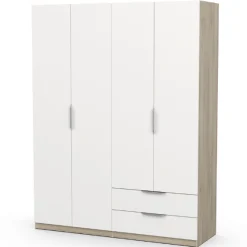 Kleiderschrank Spectre 157cm 4 Türen und 2 Schubladen - matt weiß/Eiche