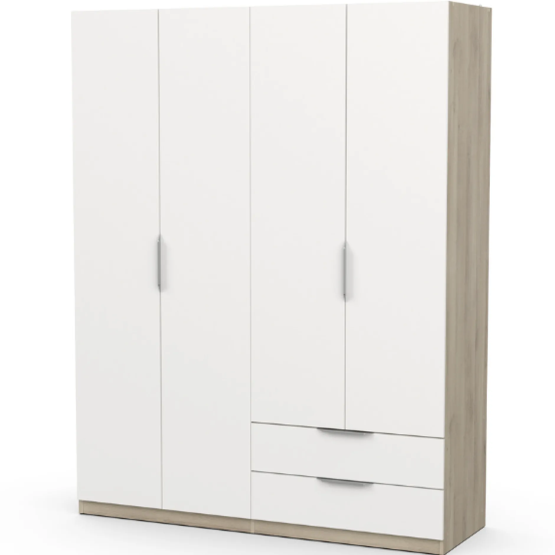Kleiderschrank Spectre 157cm 4 Türen und 2 Schubladen - matt weiß/Eiche