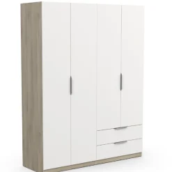 Kleiderschrank Spectre 157cm 4 Türen und 2 Schubladen - matt weiß/Eiche