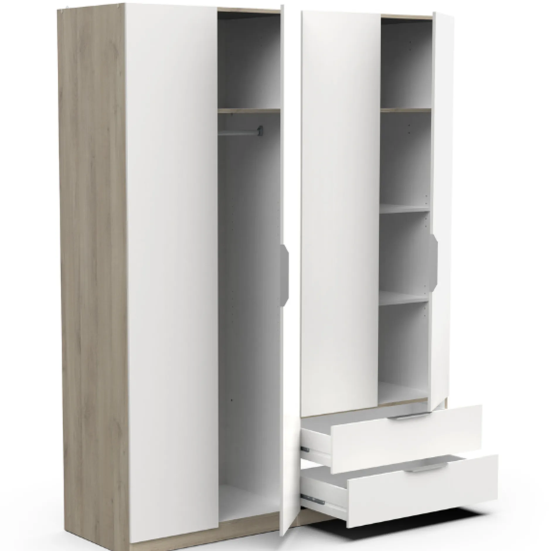 Kleiderschrank Spectre 157cm 4 Türen und 2 Schubladen - matt weiß/Eiche