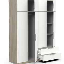 Kleiderschrank Spectre 157cm 8 Türen und 2 Schubladen - matt weiß/Eiche Dekor