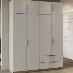 Kleiderschrank Spectre 157cm 8 Türen und 2 Schubladen - matt weiß/Eiche Dekor