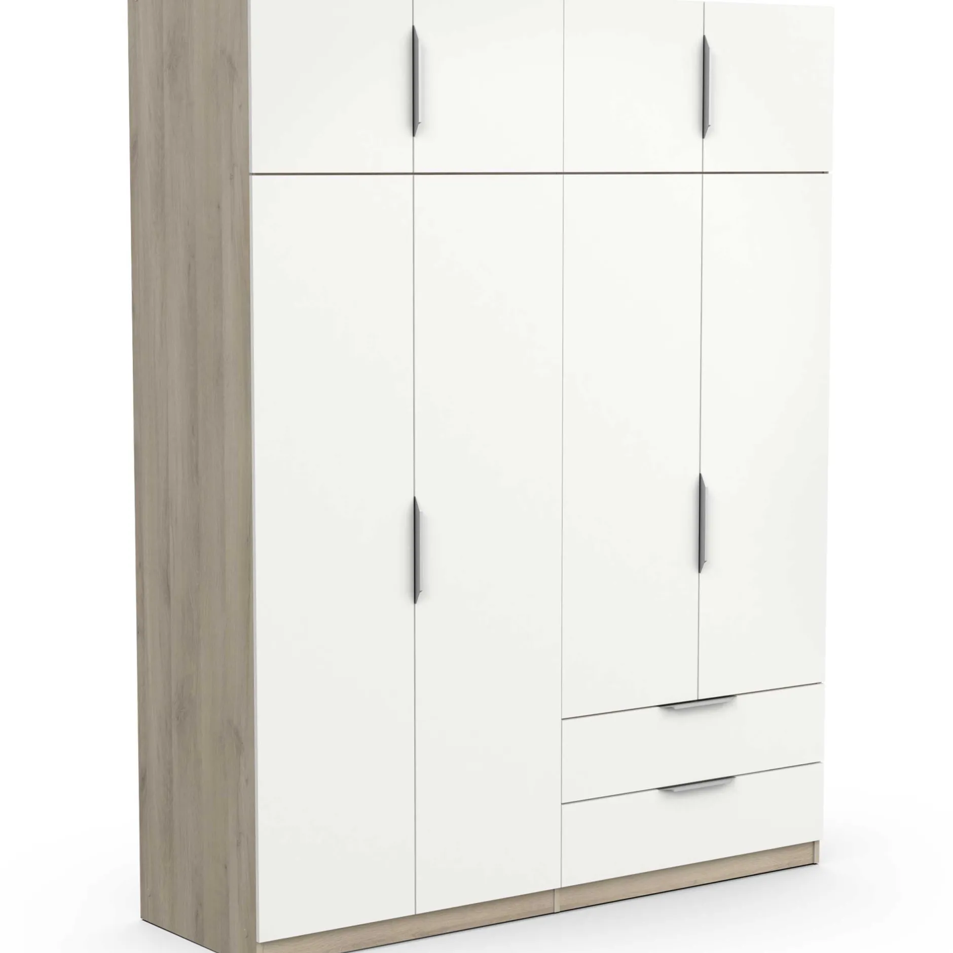Kleiderschrank Spectre 157cm 8 Türen und 2 Schubladen - matt weiß/Eiche Dekor