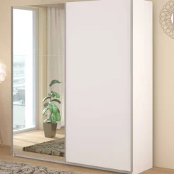Kleiderschrank Swings - 178x59x203cm - mit Spiegel - 2 Türen - weiß