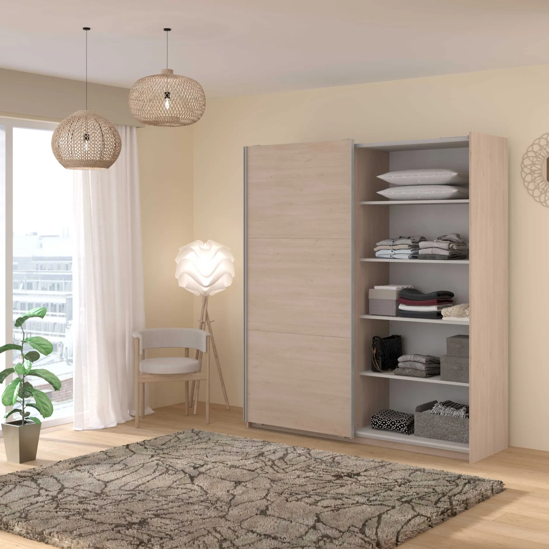 Kleiderschrank Swings - 178x59x203cm - mit Spiegel - 2 Türen - Eichendekor