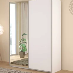 Kleiderschrank Swings - 148x59x203cm - mit Spiegel - 2 Türen - weiß