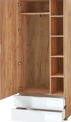 Kleiderschrank Tille 84cm mit 2 Türen und 2 Schubladen - weiß/Eiche
